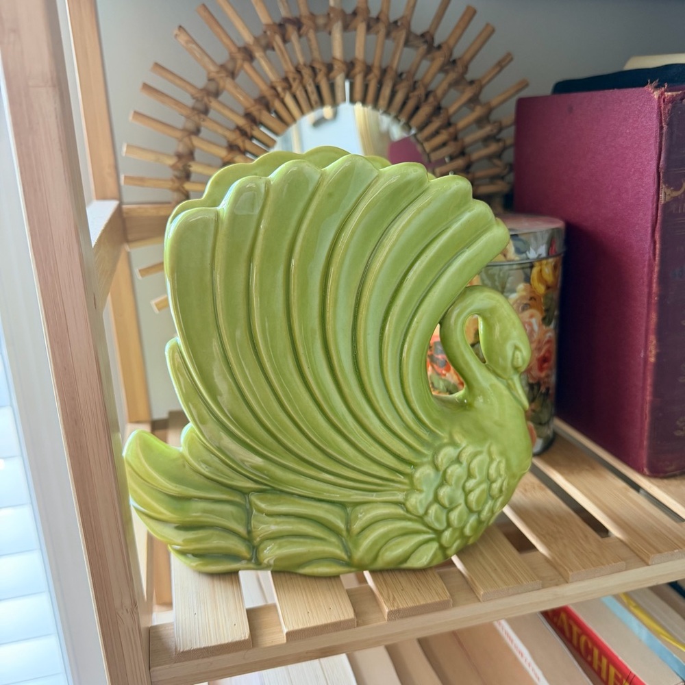 Green Ceramic Peacock Figurine